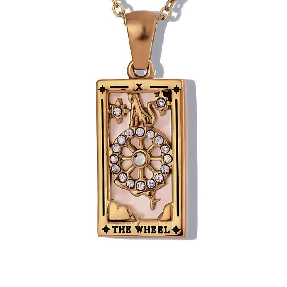 Dainty ‘The Wheel’ Tarot Card Necklace | 316L Stainless Steel, 18k Gold Plated
